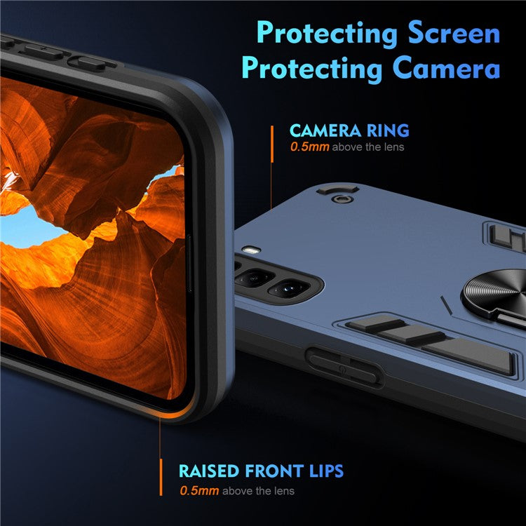 For Infinix Hot 50 Pro 4G Case PC+TPU Drop Defend Phone Cover with Ring Kickstand - Blue