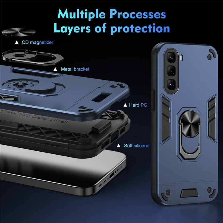 For Infinix Hot 50 Pro 4G Case PC+TPU Drop Defend Phone Cover with Ring Kickstand - Blue