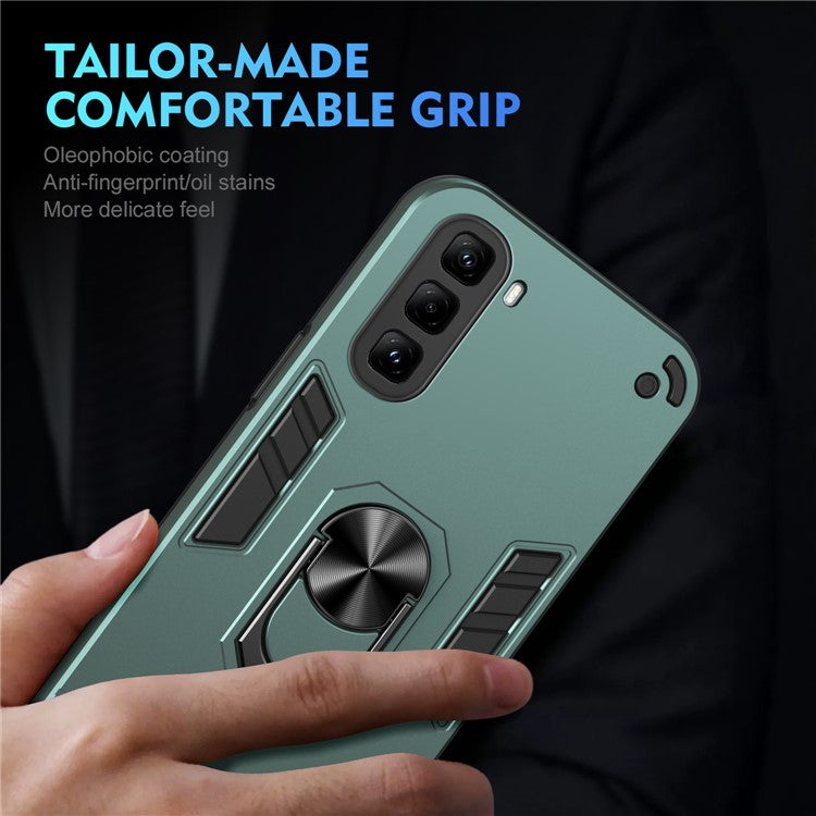 For Infinix Hot 50 Pro 4G Case PC+TPU Drop Defend Phone Cover with Ring Kickstand - Green