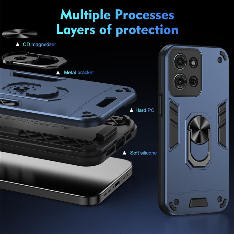 For Motorola Moto G75 5G Case PC+TPU Drop Defend Phone Cover with Ring Kickstand - Blue