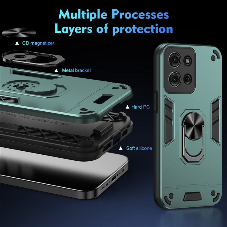 For Motorola Moto G75 5G Case PC+TPU Drop Defend Phone Cover with Ring Kickstand - Green
