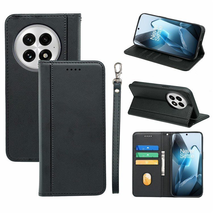HX01 For OnePlus 13 Wallet Case Magnetic Closing PU Leather Phone Cover - Black