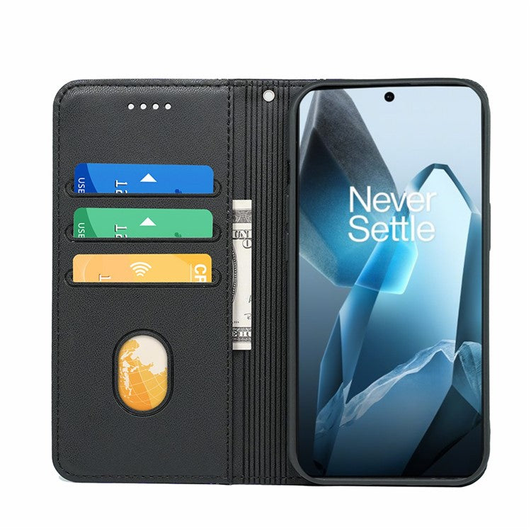 HX01 For OnePlus 13 Wallet Case Magnetic Closing PU Leather Phone Cover - Black