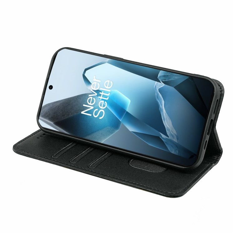 HX01 For OnePlus 13 Wallet Case Magnetic Closing PU Leather Phone Cover - Black