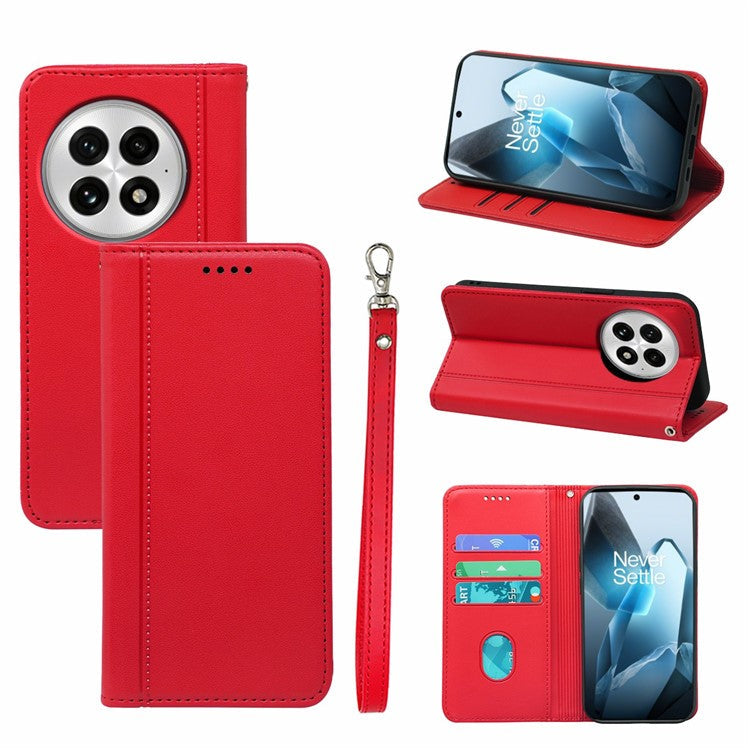 HX01 For OnePlus 13 Wallet Case Magnetic Closing PU Leather Phone Cover - Red