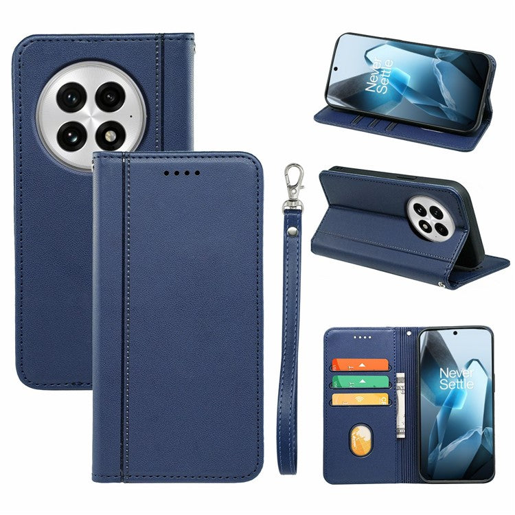 HX01 For OnePlus 13 Wallet Case Magnetic Closing PU Leather Phone Cover - Blue