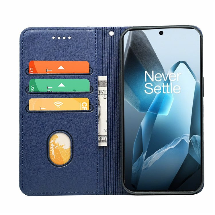 HX01 For OnePlus 13 Wallet Case Magnetic Closing PU Leather Phone Cover - Blue