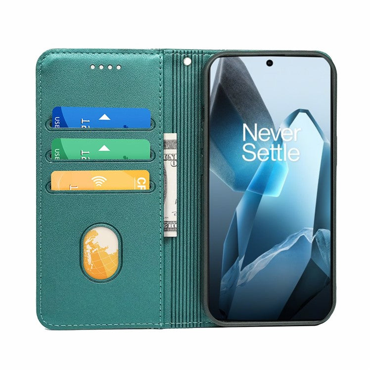 HX01 For OnePlus 13 Wallet Case Magnetic Closing PU Leather Phone Cover - Green