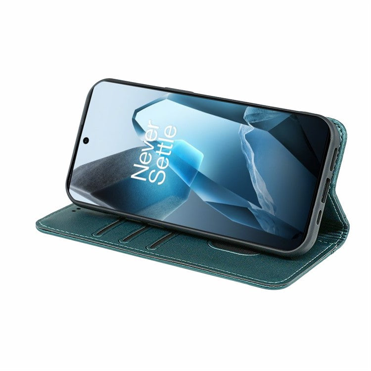 HX01 For OnePlus 13 Wallet Case Magnetic Closing PU Leather Phone Cover - Green