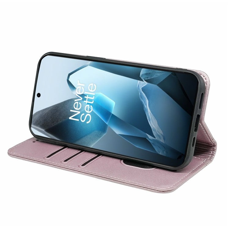 HX01 For OnePlus 13 Wallet Case Magnetic Closing PU Leather Phone Cover - Rose Gold