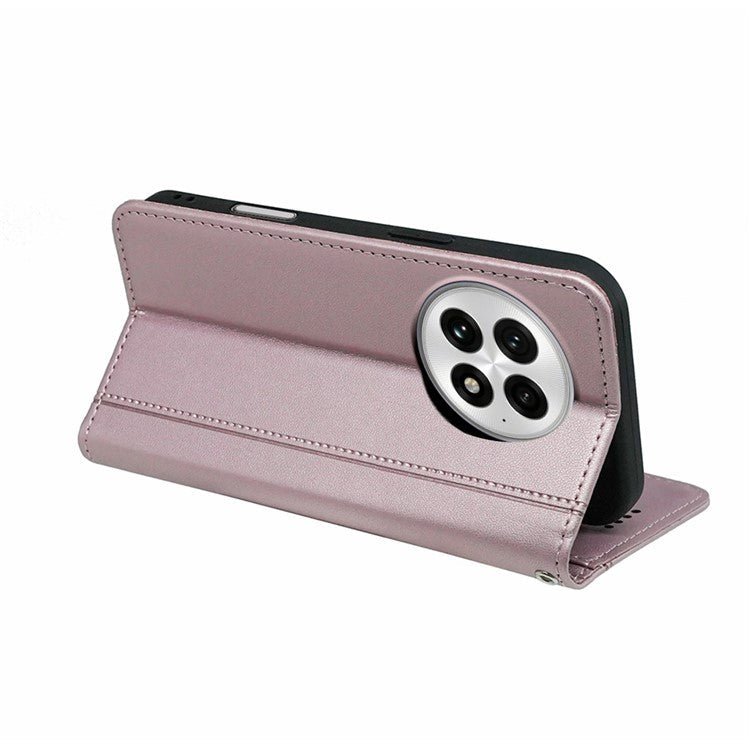 HX01 For OnePlus 13 Wallet Case Magnetic Closing PU Leather Phone Cover - Rose Gold