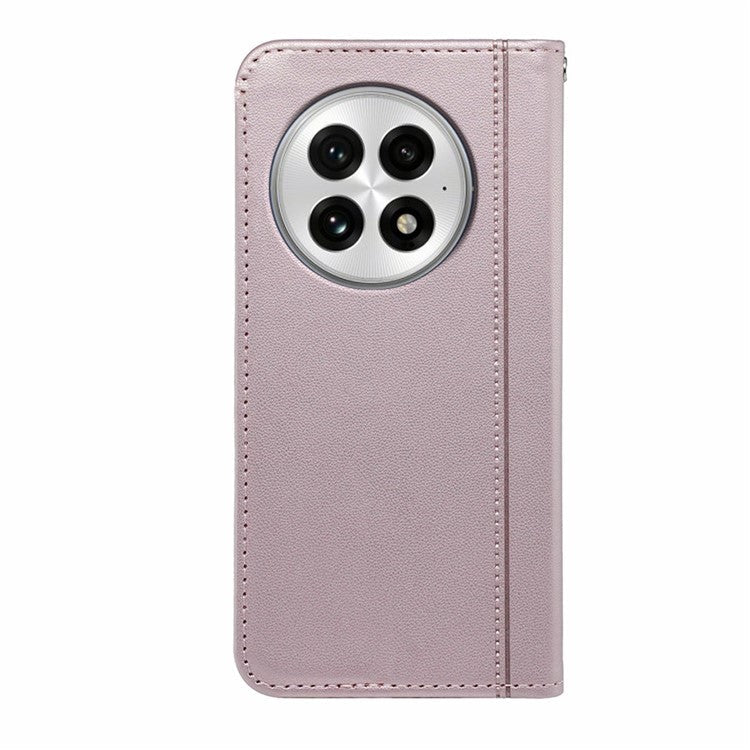HX01 For OnePlus 13 Wallet Case Magnetic Closing PU Leather Phone Cover - Rose Gold