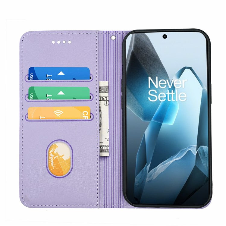 HX01 For OnePlus 13 Wallet Case Magnetic Closing PU Leather Phone Cover - Purple