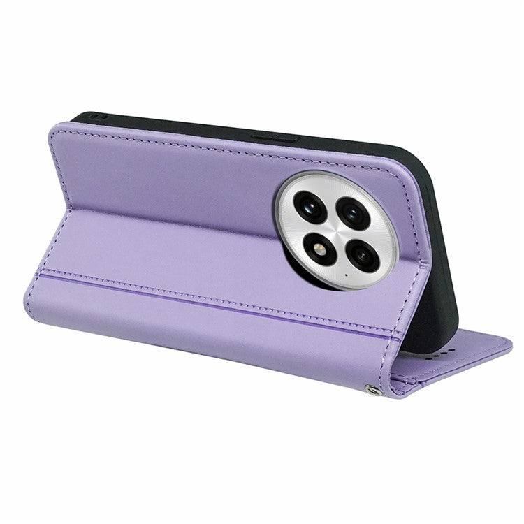 HX01 For OnePlus 13 Wallet Case Magnetic Closing PU Leather Phone Cover - Purple