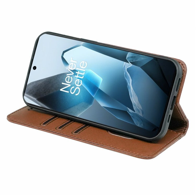 HX01 For OnePlus 13 Wallet Case Magnetic Closing PU Leather Phone Cover - Brown