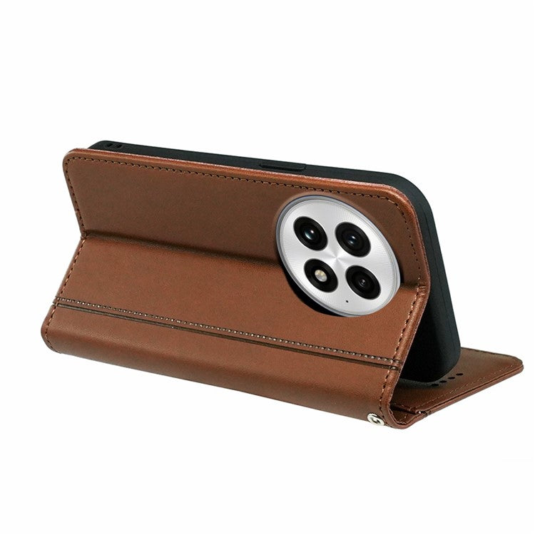 HX01 For OnePlus 13 Wallet Case Magnetic Closing PU Leather Phone Cover - Brown