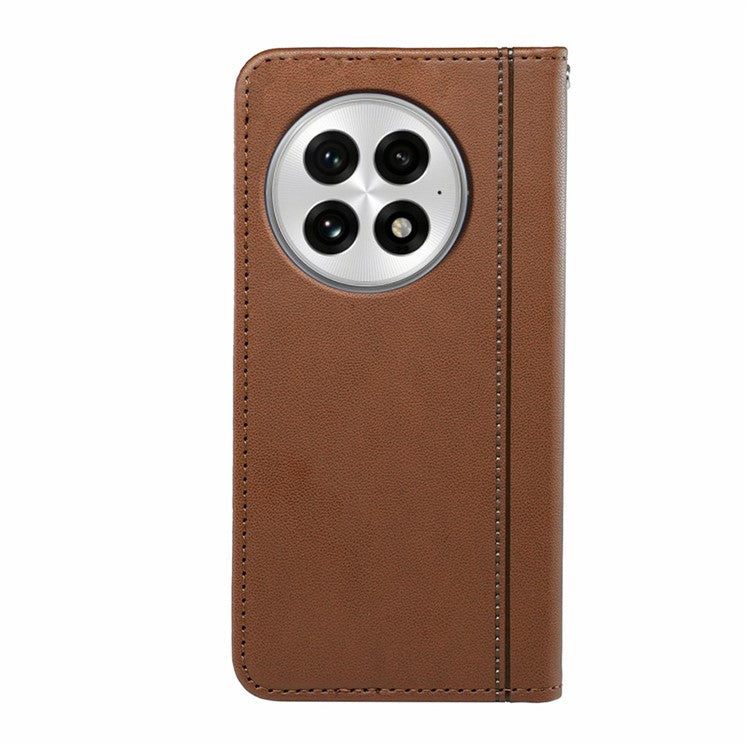 HX01 For OnePlus 13 Wallet Case Magnetic Closing PU Leather Phone Cover - Brown