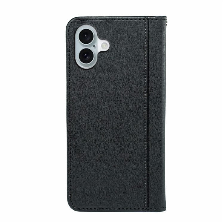 HX01 For iPhone 16 Wallet Case Magnetic Closing PU Leather Phone Cover - Black