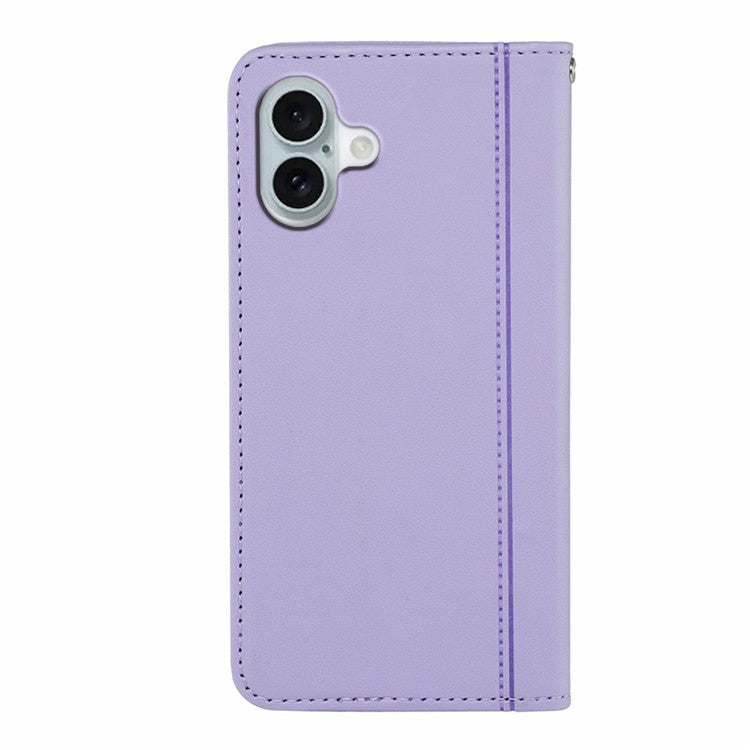 HX01 For iPhone 16 Wallet Case Magnetic Closing PU Leather Phone Cover - Purple