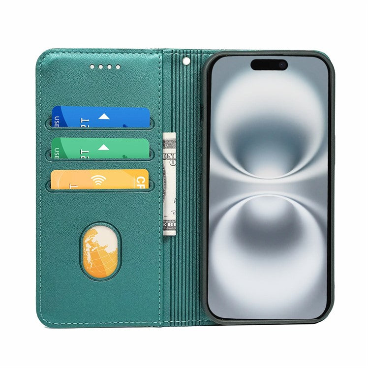 HX01 For iPhone 16 Plus Wallet Case Magnetic Closing PU Leather Phone Cover - Green