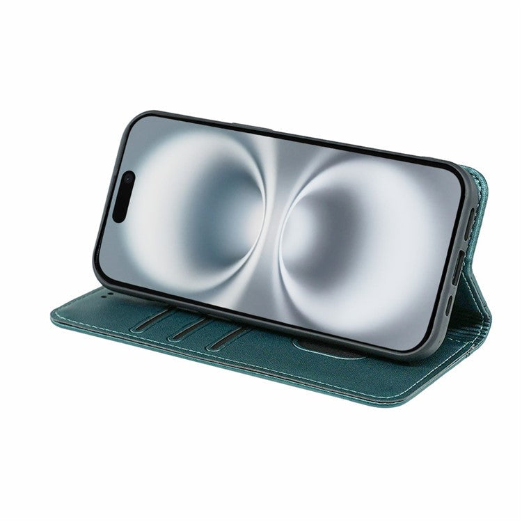 HX01 For iPhone 16 Plus Wallet Case Magnetic Closing PU Leather Phone Cover - Green