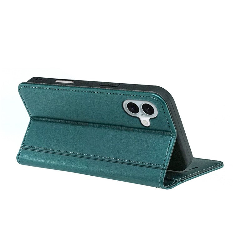 HX01 For iPhone 16 Plus Wallet Case Magnetic Closing PU Leather Phone Cover - Green