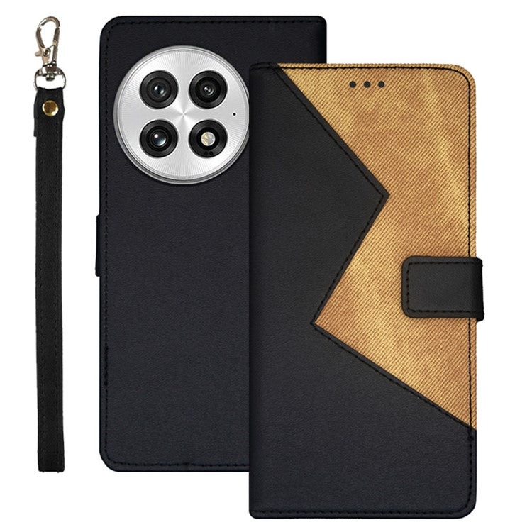 IDEWEI For OnePlus 13 Case Card Slots Splicing Color Leather Phone Cover - Black
