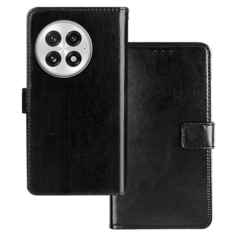 IDEWEI For OnePlus 13 Case Card Slots Holder Leather Phone Cover Crazy Horse Texture - Black