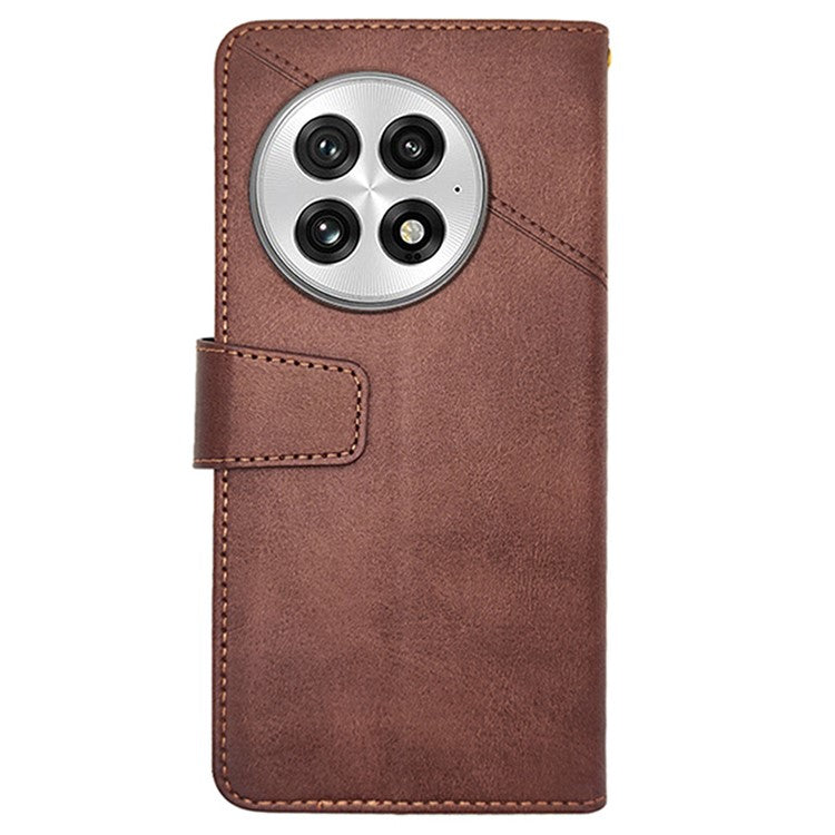 IDEWEI For OnePlus 13 Case Leather Wallet Phone Cover Stand Calf Texture - Coffee