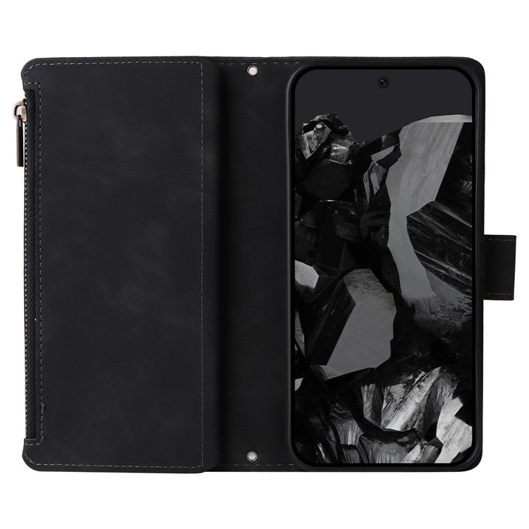 For Google Pixel 9 Pro XL Case Zipper Wallet Multiple Card Slots Leather Phone Cover - Black