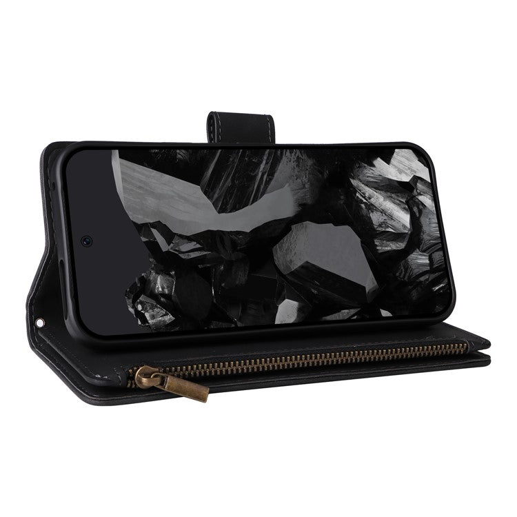 For Google Pixel 9 Pro XL Case Zipper Wallet Multiple Card Slots Leather Phone Cover - Black