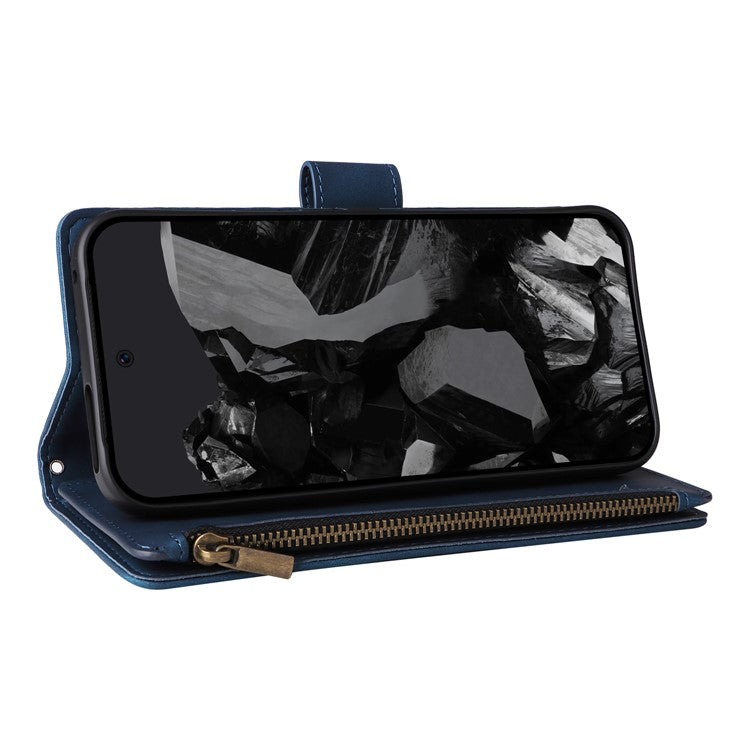For Google Pixel 9 Pro XL Case Zipper Wallet Multiple Card Slots Leather Phone Cover - Blue