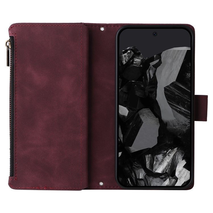For Google Pixel 9 Pro XL Case Zipper Wallet Multiple Card Slots Leather Phone Cover - Wine Red