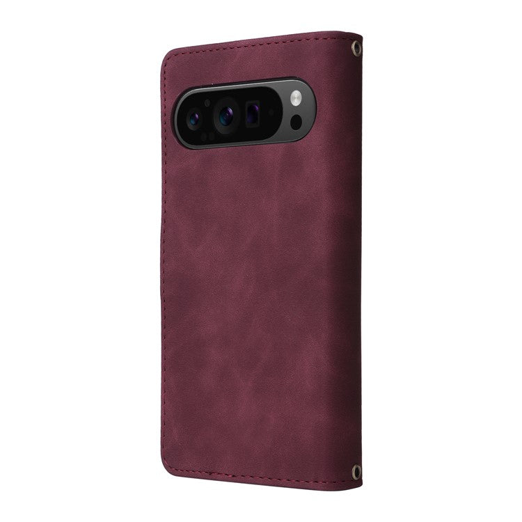 For Google Pixel 9 Pro XL Case Zipper Wallet Multiple Card Slots Leather Phone Cover - Wine Red