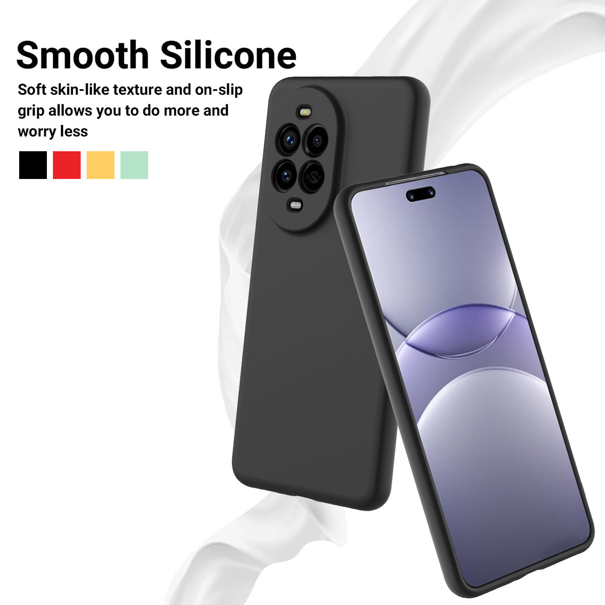 For Huawei nova 13 Pro 5G Case Liquid Silicone Phone Back Cover with Hand Strap - Black