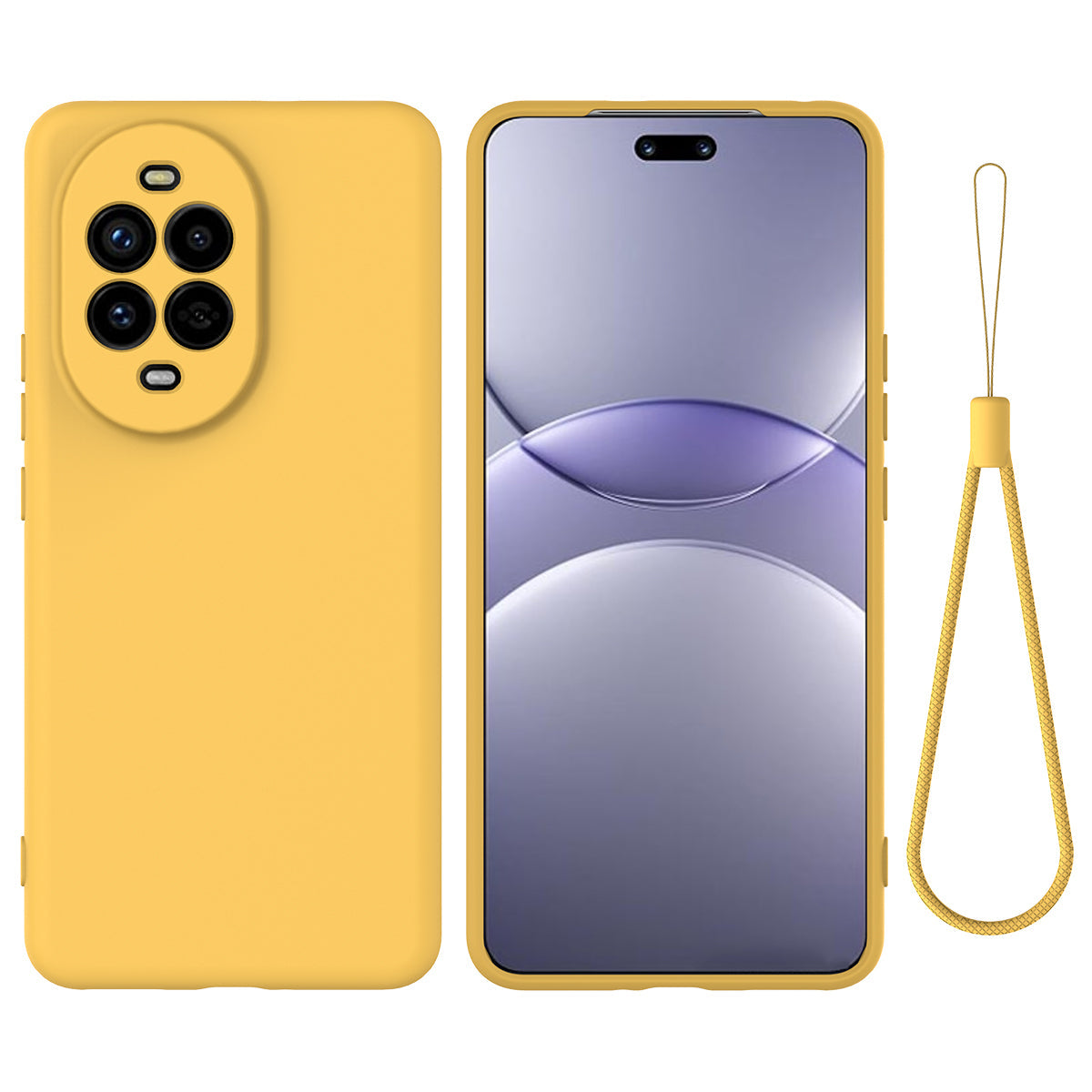 For Huawei nova 13 Pro 5G Case Liquid Silicone Phone Back Cover with Hand Strap - Yellow