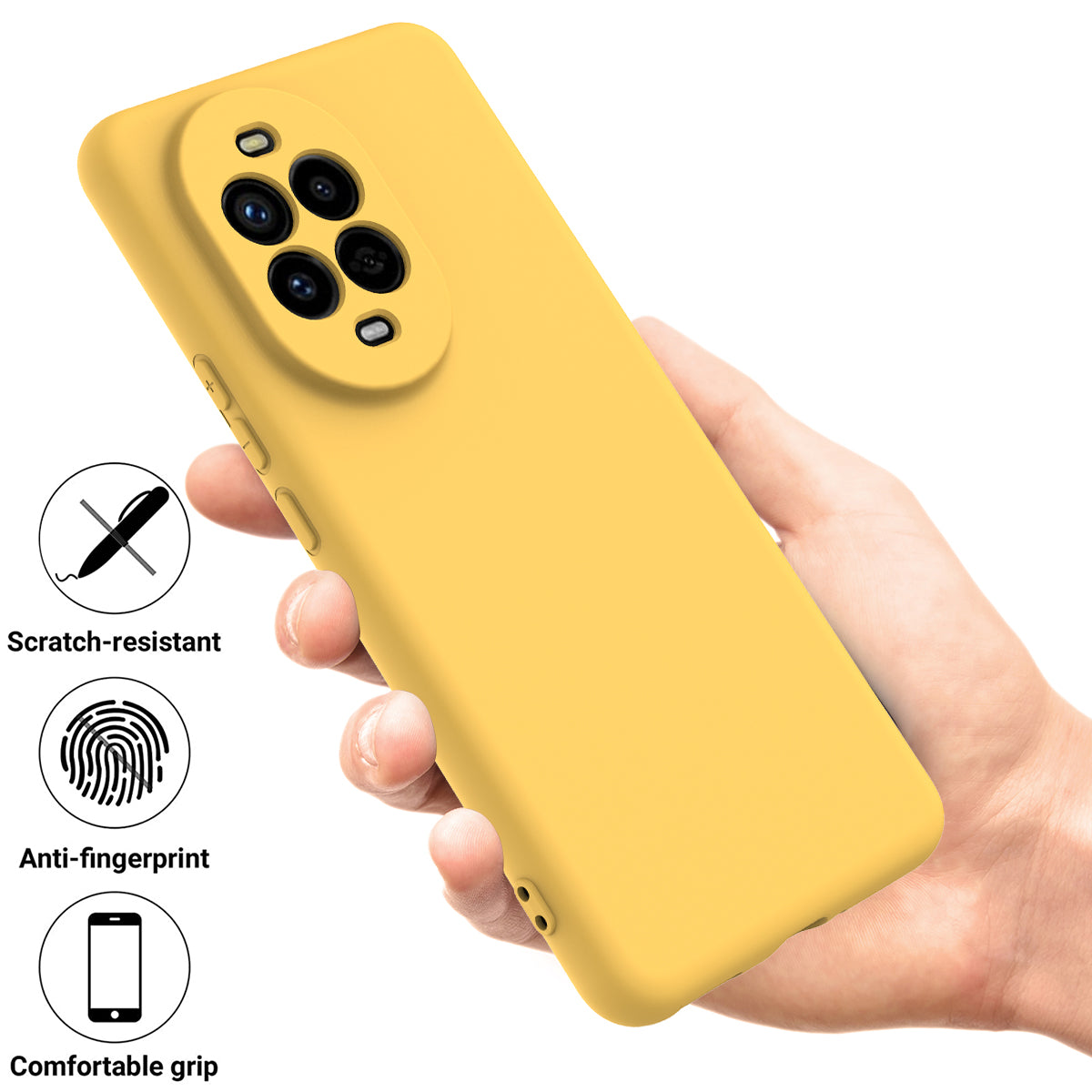 For Huawei nova 13 Pro 5G Case Liquid Silicone Phone Back Cover with Hand Strap - Yellow