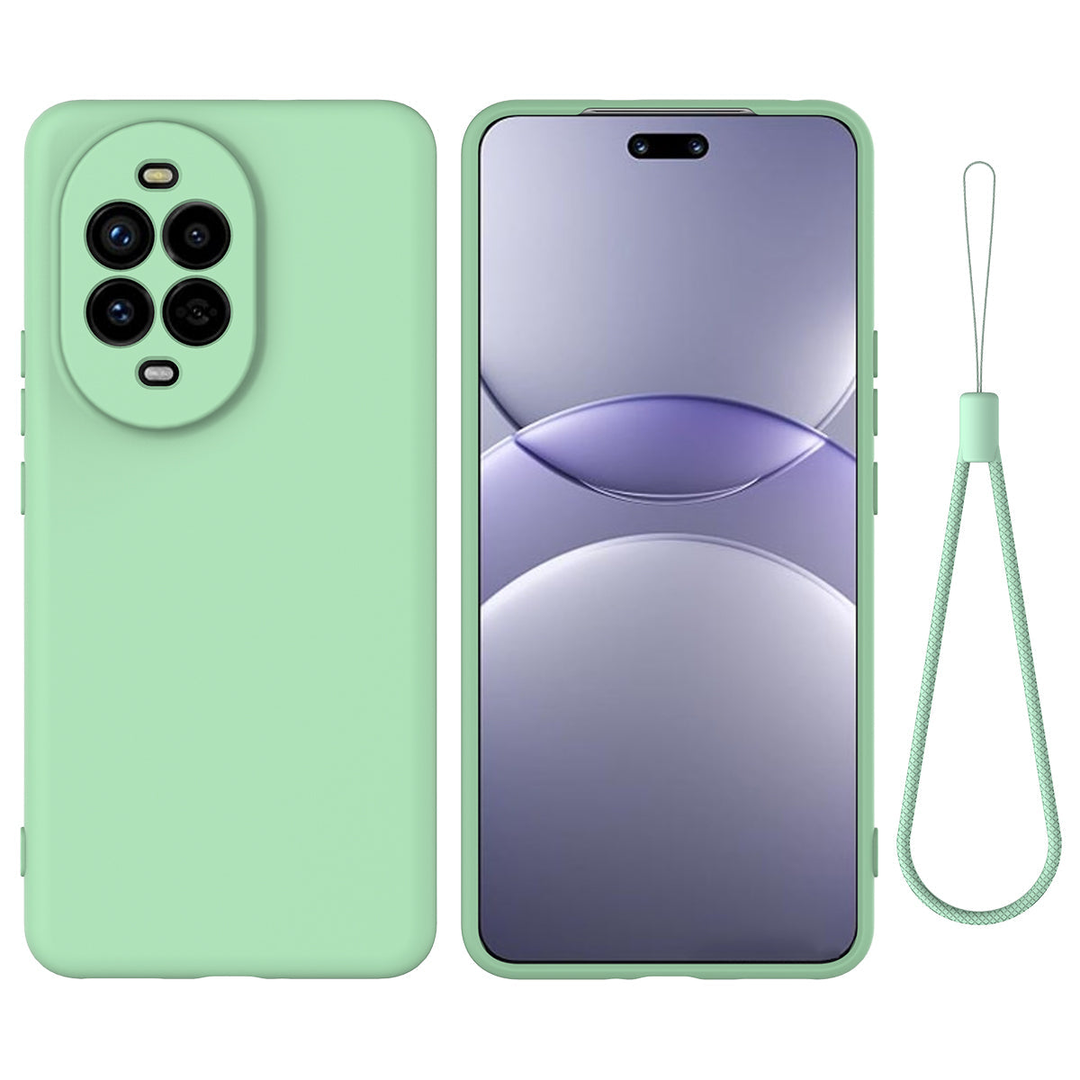 For Huawei nova 13 Pro 5G Case Liquid Silicone Phone Back Cover with Hand Strap - Green