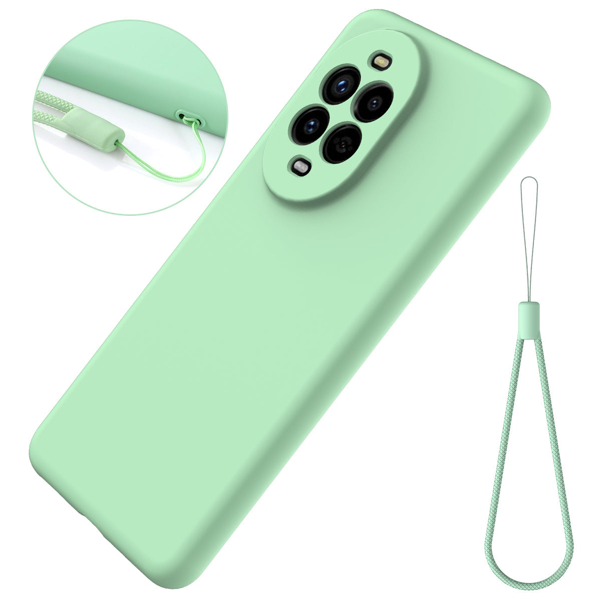 For Huawei nova 13 Pro 5G Case Liquid Silicone Phone Back Cover with Hand Strap - Green