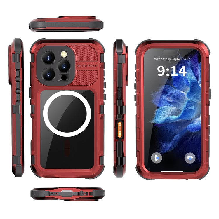 SHELLBOX M Series For iPhone 16 Pro IP68 Waterproof Case Metal Diving Phone Cover Compatible with MagSafe - Red