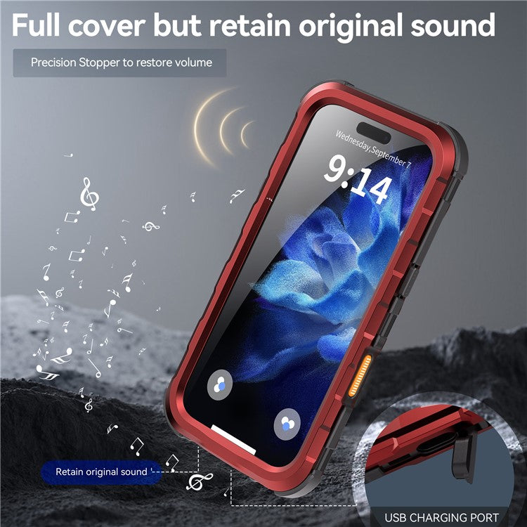 SHELLBOX M Series For iPhone 16 Pro IP68 Waterproof Case Metal Diving Phone Cover Compatible with MagSafe - Red