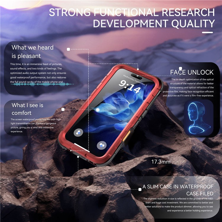 SHELLBOX M Series For iPhone 16 Pro IP68 Waterproof Case Metal Diving Phone Cover Compatible with MagSafe - Red