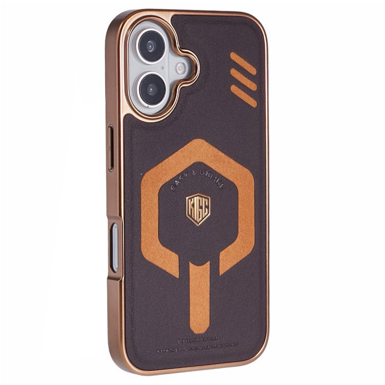 KIGC For iPhone 16 Case Compatible with MagSafe Leather+PC+TPU Phone Cover - Titanium Gold