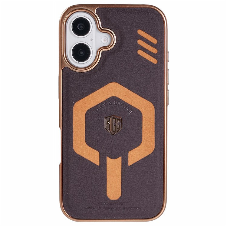 KIGC For iPhone 16 Case Compatible with MagSafe Leather+PC+TPU Phone Cover - Titanium Gold