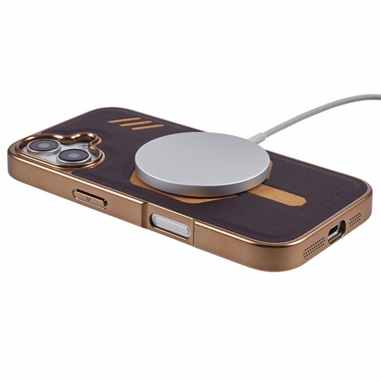 KIGC For iPhone 16 Case Compatible with MagSafe Leather+PC+TPU Phone Cover - Titanium Gold