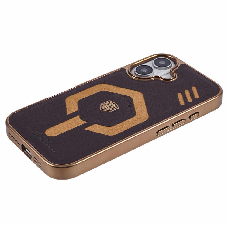 KIGC For iPhone 16 Case Compatible with MagSafe Leather+PC+TPU Phone Cover - Titanium Gold