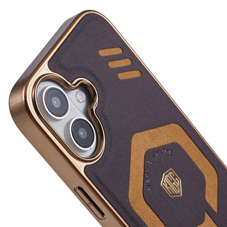 KIGC For iPhone 16 Case Compatible with MagSafe Leather+PC+TPU Phone Cover - Titanium Gold