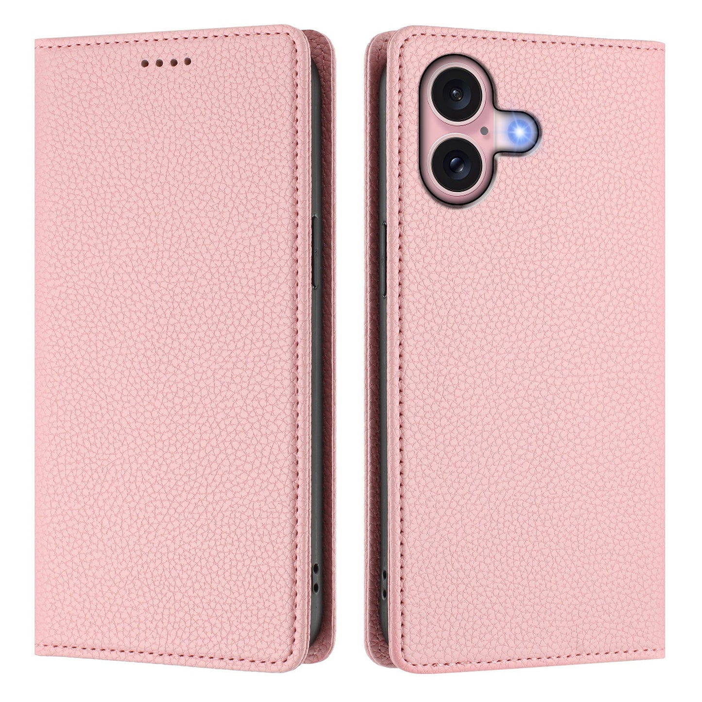 For iPhone 16 Wallet Case RFID Blocking Litchi Texture Leather Mobile Cover - Pink