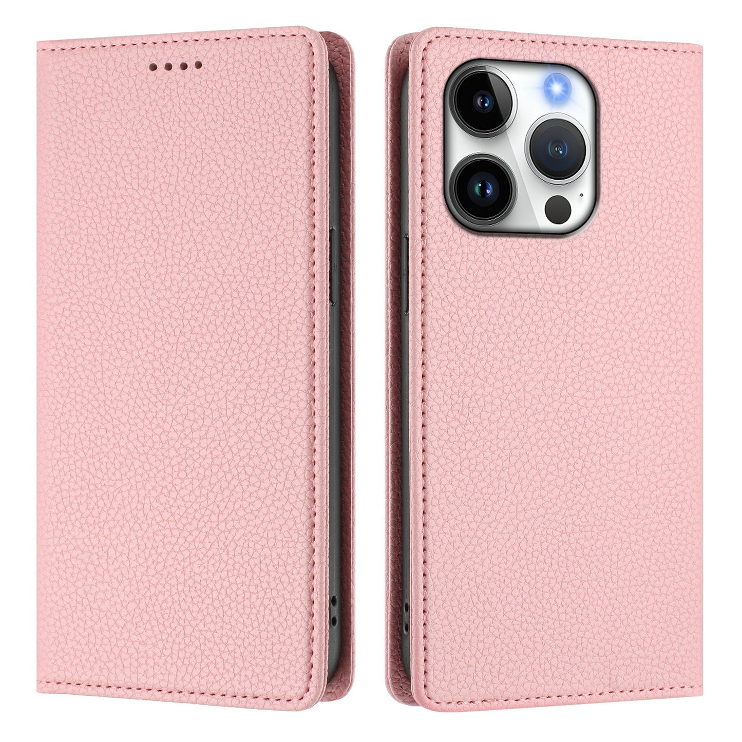 For iPhone 16 Pro Wallet Case RFID Blocking Litchi Texture Leather Mobile Cover - Pink