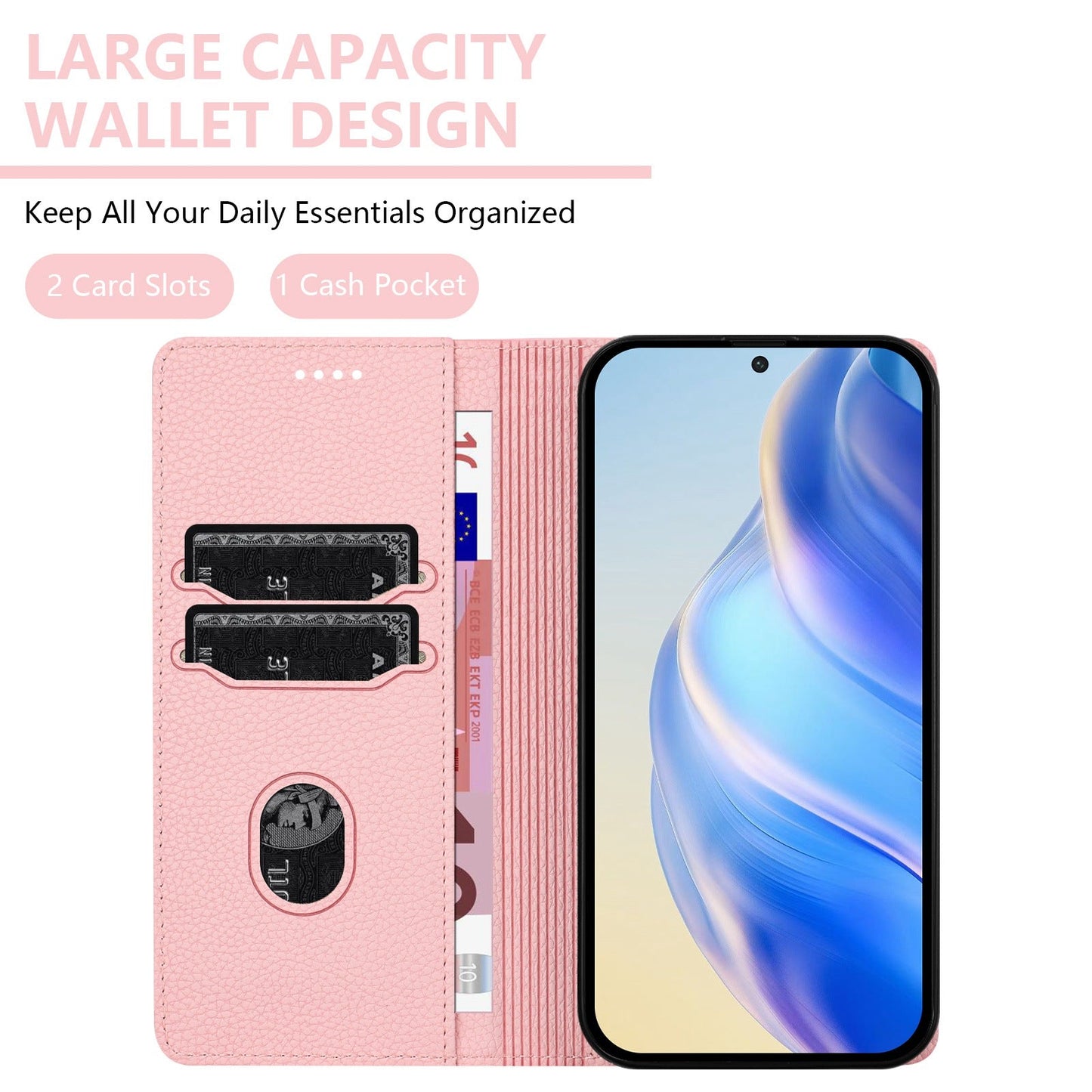 For iPhone 16 Pro Wallet Case RFID Blocking Litchi Texture Leather Mobile Cover - Pink